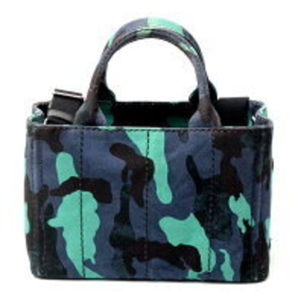 Prada Canapa Tote Shoulder Bag Camouflage Navy Blue Green - Picture 3 of 3